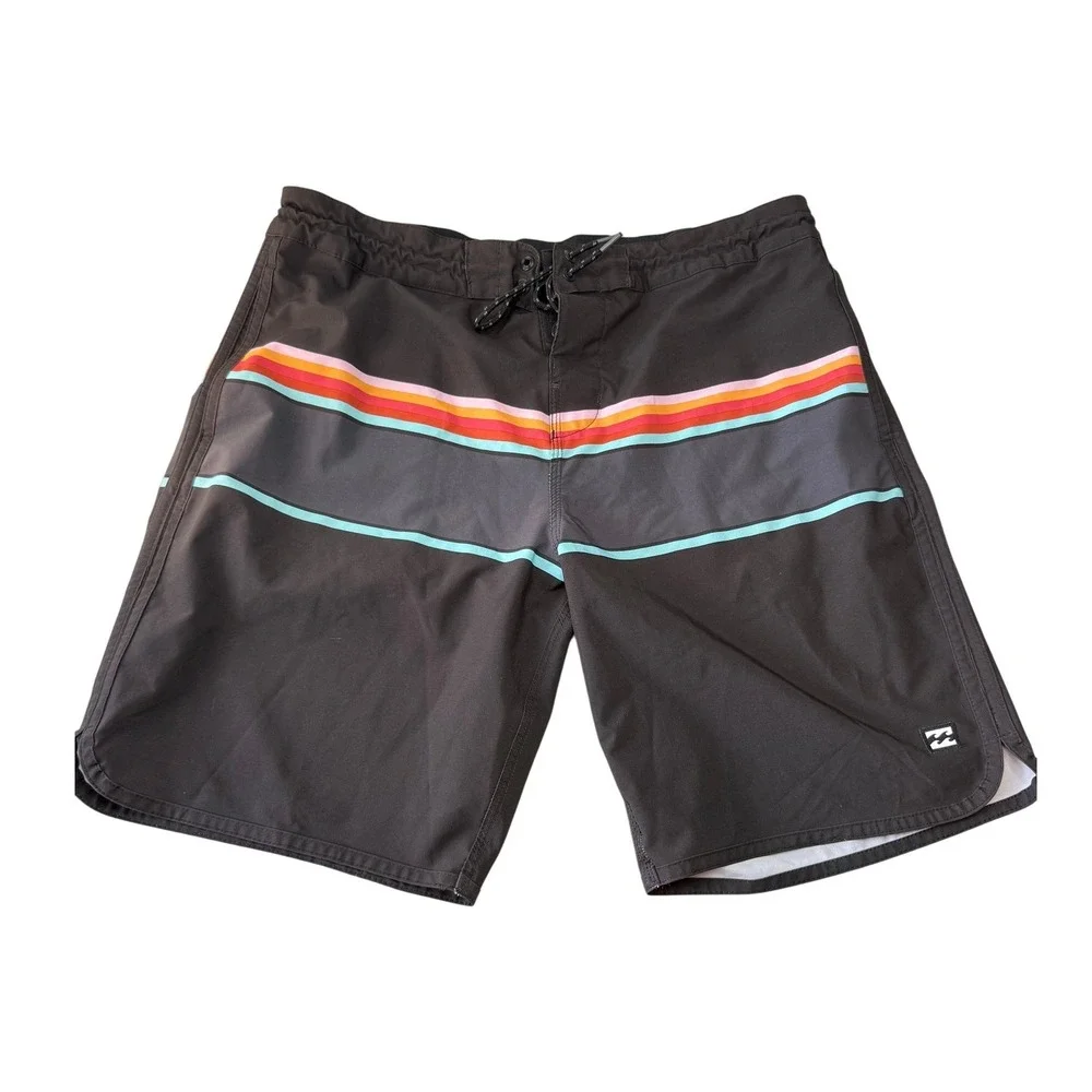 Billabong 73 Spinner Lo Tide Mens Board Shorts Black Striped‎ Size 34 x 8